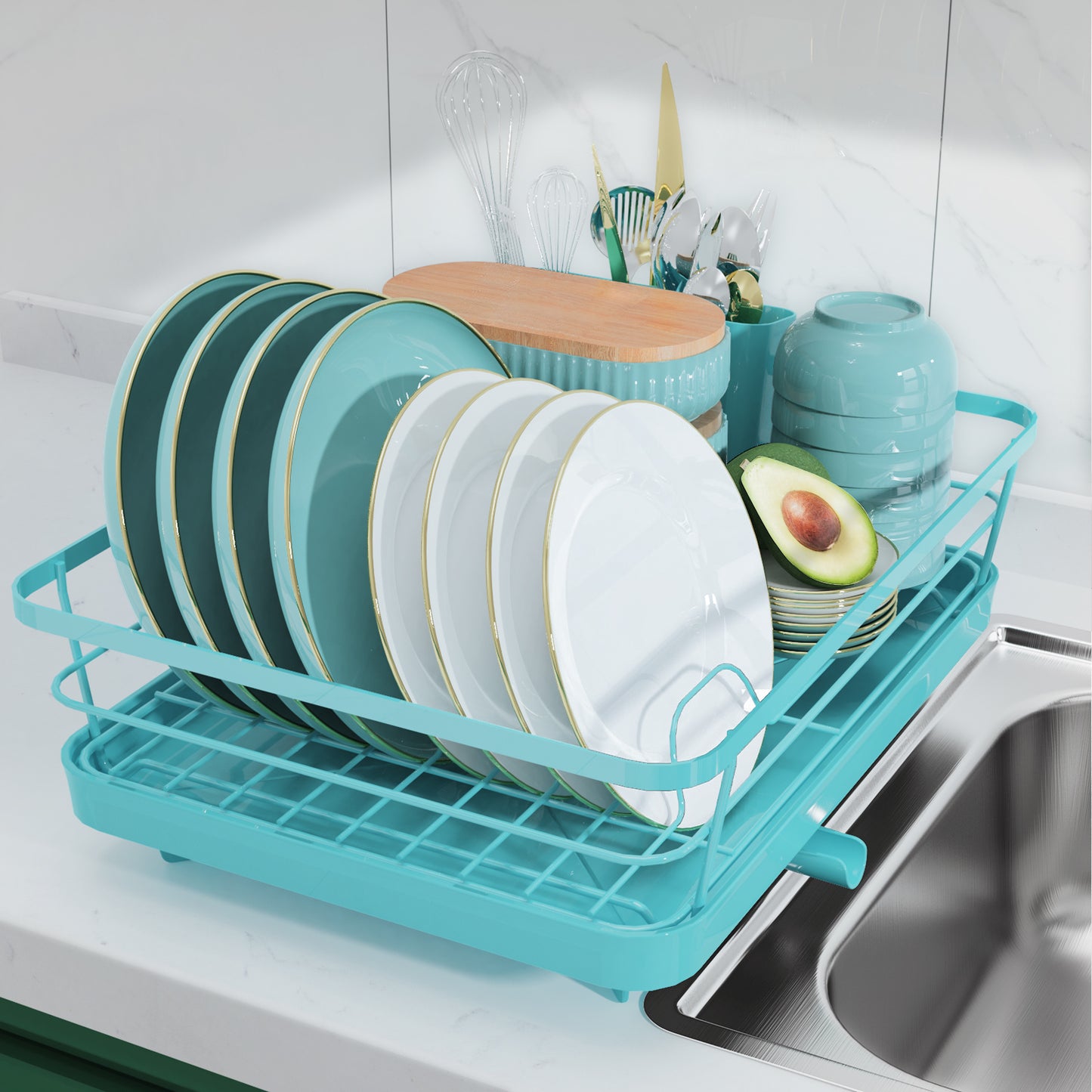  Sakugi Dish Drying Rack- 2-Layer Stainless Steel Dish Rack and  Drainboard Set with Drainage,ZZLJ5