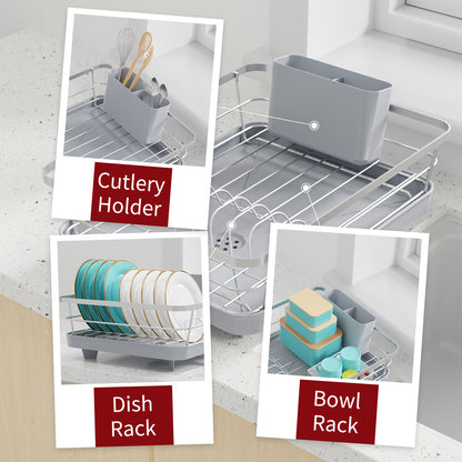 Sakugi Dish Drying Rack - Compact Dish Rack for Kitchen Counter with a Cutlery Holder, Durable Stainless Steel Kitchen Dish Rack for Various Tableware, Dish Drying Rack with Easy Installation,Silver