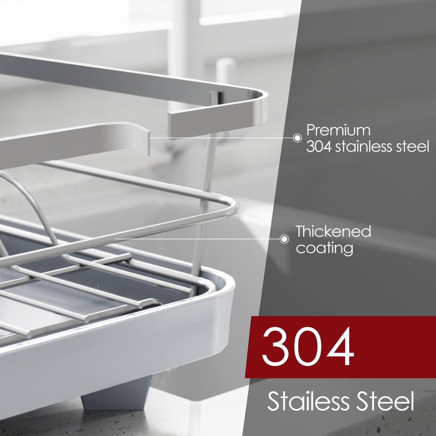 Sakugi Dish Drying Rack - Compact Dish Rack for Kitchen Counter with a Cutlery Holder, Durable Stainless Steel Kitchen Dish Rack for Various Tableware, Dish Drying Rack with Easy Installation,Silver