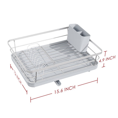 Sakugi Dish Drying Rack - Compact Dish Rack for Kitchen Counter with a Cutlery Holder, Durable Stainless Steel Kitchen Dish Rack for Various Tableware, Dish Drying Rack with Easy Installation,Silver