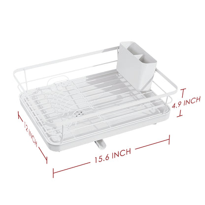 Sakugi Dish Drying Rack - Compact Dish Rack for Kitchen Counter with a Cutlery Holder, Durable Stainless Steel Kitchen Dish Rack for Various Tableware, Dish Drying Rack with Easy Installation, White