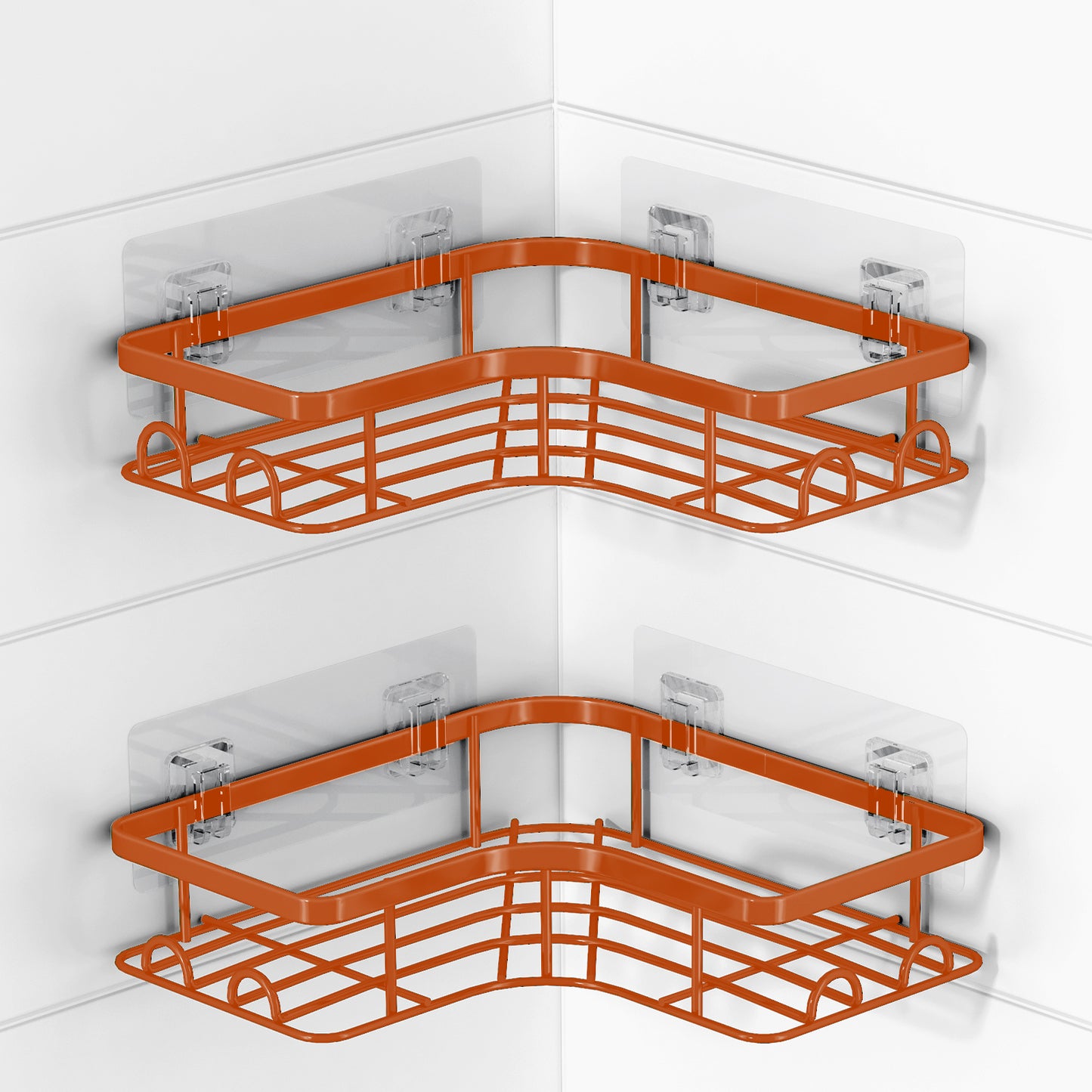 Sakugi Corner Shower Caddy - 2 Pack, Adhesive Shower Organizers, Rustproof Stainless Steel Shower Shelves with 8 Hooks, No Drilling Bathroom Organizers and Storage Racks, Space-Saving, Black