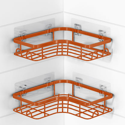 Sakugi Corner Shower Caddy - 2 Pack, Adhesive Shower Organizers, Rustproof Stainless Steel Shower Shelves with 8 Hooks, No Drilling Bathroom Organizers and Storage Racks, Space-Saving, Black