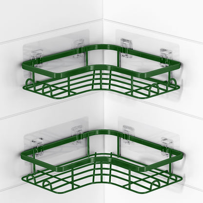 Sakugi Corner Shower Caddy - 2 Pack, Adhesive Shower Organizers, Rustproof Stainless Steel Shower Shelves with 8 Hooks, No Drilling Bathroom Organizers and Storage Racks, Space-Saving, Black