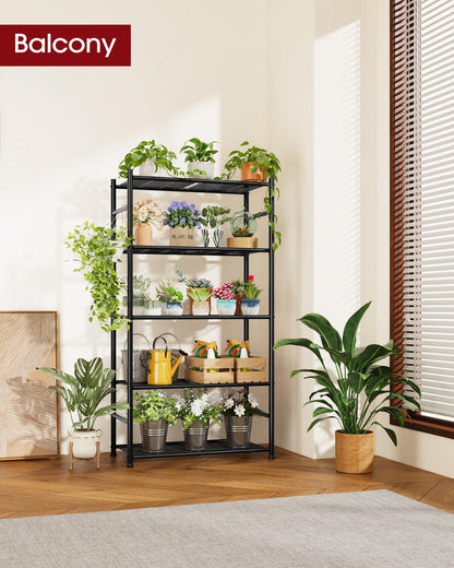 Sakugi Storage Shelves - 5-Tier Metal Storage Shelves with Wall Anchoring Kit & Leveling Feet, Sturdy Steel Shelf Organizer for Kitchen, Laundry Room, Bathroom, 23.6" x 13.7" x 59", Black