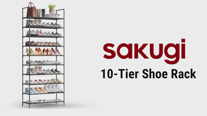 Sakugi Shoe Rack - X-Large Shoe Organizer, 3-Tier Shoe Storage Rack, Sturdy & Durable Shoe Rack for Closet, Garage & Corridor, Stackable Shoe Rack for Entryway, Up to 16 Pairs of Shoes, Black