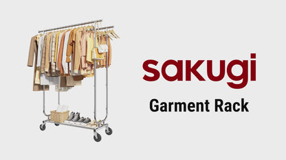 Sakugi Heavy-Duty Clothes Rack - Double-Rod Stainless Steel Garment Rack with 4-inch Lockable Wheels, Clothing Racks for Hanging Clothes in Bedroom, Laundry Room, 43.3"×16.5"×61.0", Silver