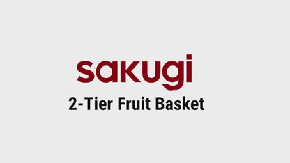 Sakugi Fruit Basket for Kitchen Counter - 2-Tier Fruit Bowl with Removable Banana Hanger & Handles, Rustproof Fruit Holder for Kitchen, Living Room, Bathroom, 13.4"×8.7"×11.7", Black