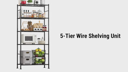 Sakugi Storage Shelves - 5 Tier Shelf Organizer, Heavy Duty Garage Shelving Unit with Leveling Feet, Stable Metal Shelves Organizer for Pantry, Kitchen, Closet, 33" W X 12" D X 72" H, Smoky-Black