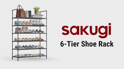 Sakugi Shoe Rack - X-Large Shoe Organizer, 3-Tier Shoe Storage Rack, Sturdy & Durable Shoe Rack for Closet, Garage & Corridor, Stackable Shoe Rack for Entryway, Up to 16 Pairs of Shoes, Black