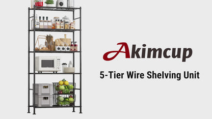Sakugi Storage Shelves - 5 Tier Shelf Organizer, Heavy Duty Garage Shelving Unit with Leveling Feet, Stable Metal Shelves Organizer for Pantry, Kitchen, Closet, 33" W X 12" D X 72" H, Smoky-Black