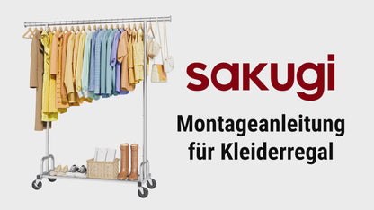 Sakugi Clothes Rack - Large-Capacity Clothing Racks for Hanging Clothes with Lockable Wheels, Space-Saving Metal Coat Rack for Bedroom, Laundry Room, Entryway, 45.6" x 16.9" x 59", Silver